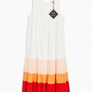 Ava & Viv Woman’s Tiered Dress - White, Peach, Orange, Red